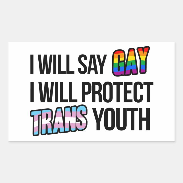 I will say gay and I will protect trans youth Rectangular Sticker (Front)