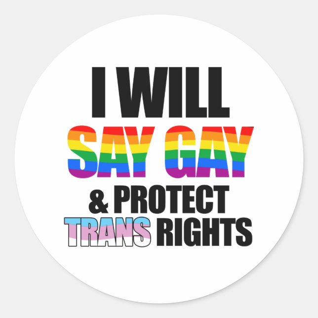 I will say gay and protect trans rights classic round sticker (Front)
