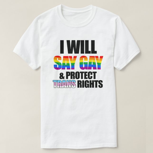 I will say gay and protect trans rights T-Shirt (Design Front)