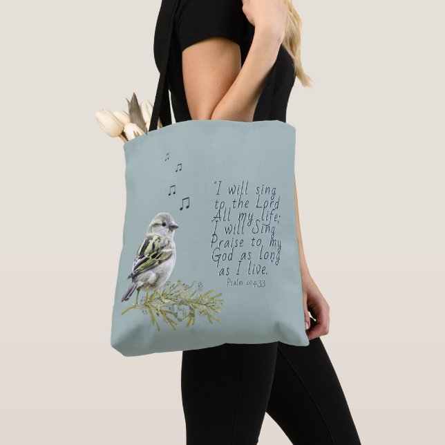 I Will Sing to The Lord Psalm Bird Art Christian Tote Bag (Close Up)
