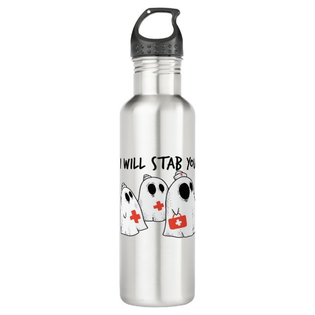 I Will Stab You Ghost Nurse Funny RN Halloween Gho 710 Ml Water Bottle (Front)