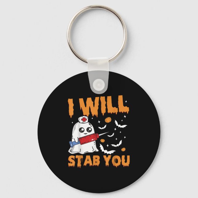 I Will Stab You Ghost Nurse Retro Funny Halloween  Key Ring (Front)