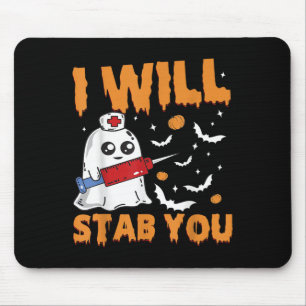 I Will Stab You Ghost Nurse Retro Funny Halloween  Mouse Mat