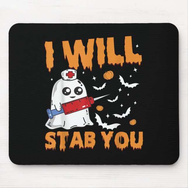 I Will Stab You Ghost Nurse Retro Funny Halloween  Mouse Mat (Front)