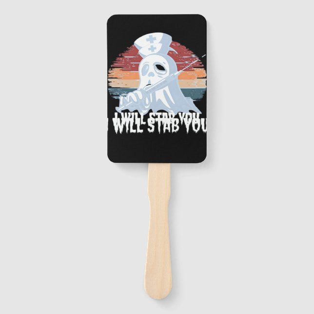 I will stab you t shirt, Ghost Nurse Halloween Vin Hand Fan (Front)
