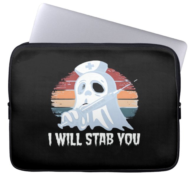 I will stab you t shirt, Ghost Nurse Halloween Vin Laptop Sleeve (Front)