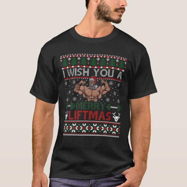 I Wish Merry Liftmas Ugly Christmas Sweater Gym Sa (Front)