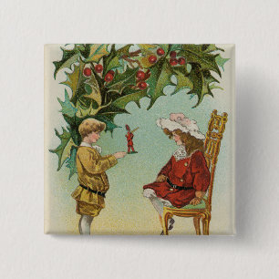 I WIsh You a Merry Christmas - vintage postcard 15 Cm Square Badge