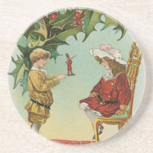 I WIsh You a Merry Christmas - vintage postcard Coaster