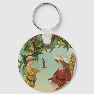 I WIsh You a Merry Christmas - vintage postcard Key Ring