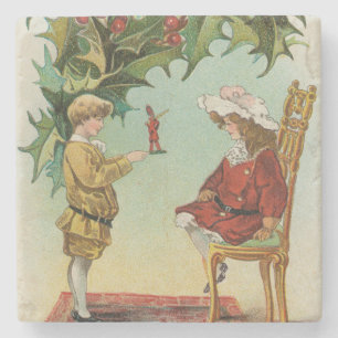 I WIsh You a Merry Christmas - vintage postcard Stone Coaster