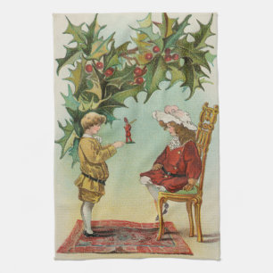 I WIsh You a Merry Christmas - vintage postcard Tea Towel