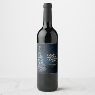 I Wish You The Best Christmas Ever,Blue Pine Tree  Wine Label