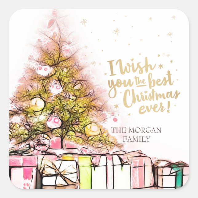 I Wish You The Best Christmas Ever,Pine Tree Square Sticker (Front)