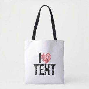 I WITH RED HEART DESIGN TOTE BAG