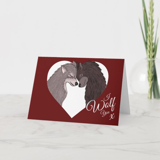 I Wolf You I Love You "Happy Valentines Day" Cute  Holiday Card (Front)