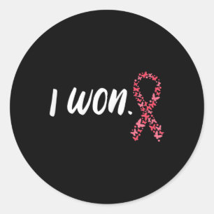 I Won Breast Cancer Awareness Support Pink Ribbon Classic Round Sticker