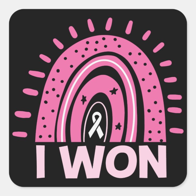 I Won Breast Cancer Survivor Pink Rainbow Square Sticker (Front)