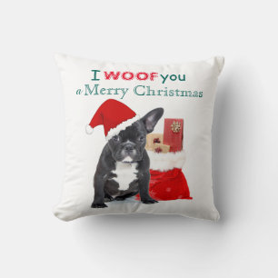 "I woof you a Merry Christmas" Bulldog Puppy Cushion
