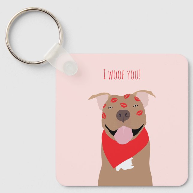 I Woof You American Bulldog Kiss Marks Key Ring (Front)