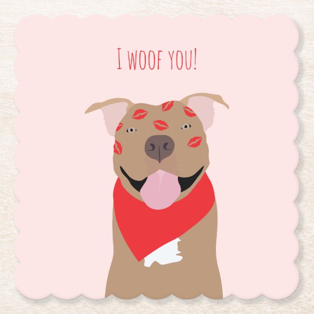 I Woof You American Bulldog Kiss Marks Paper Coaster (Front)
