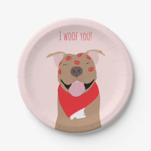 I Woof You American Bulldog Kiss Marks Paper Plate