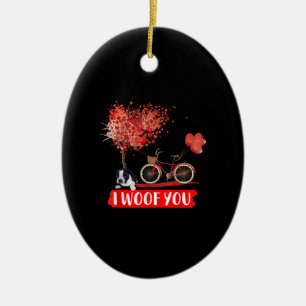 I Woof You. Boston Terrier Dog Valentine Gifts Ceramic Tree Decoration