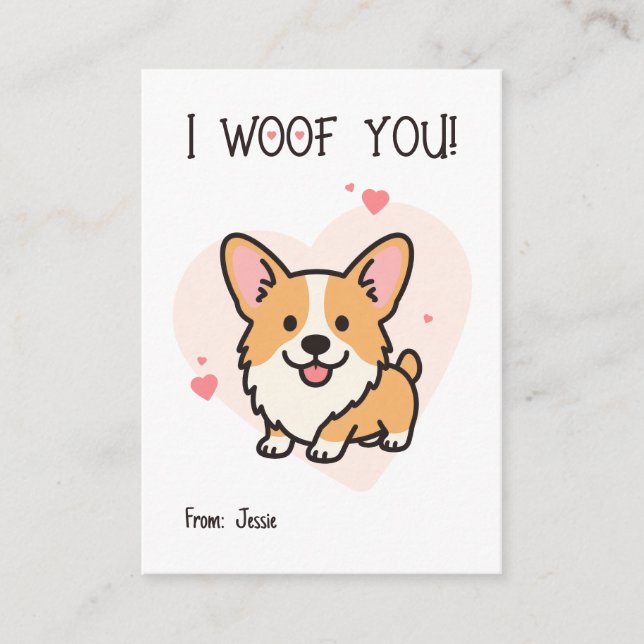 I Woof You Corgi Kids Valentine Card (Front)
