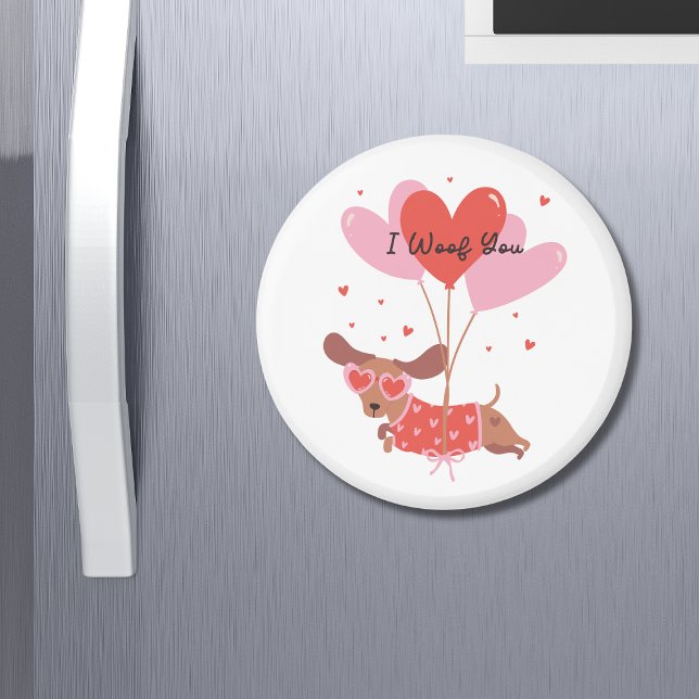 I Woof You Cute Dachshund Dog Red Heart Balloons Magnet (Creator Uploaded)