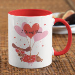 I Woof You Cute Dachshund Dog Red Heart Balloons Mug<br><div class="desc">I Woof You Cute Dachshund Dog Red Pink Heart Balloons Mug features a cute Dachshund dog wearing heart shaped glasses being carried in the air by red and pink heart shaped balloons with the text "I Woof You" in modern script typography. Accented with cute red love hearts. Perfect gift for...</div>
