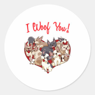 I Woof You French Bulldog Dog Heart Shape Valentin Classic Round Sticker