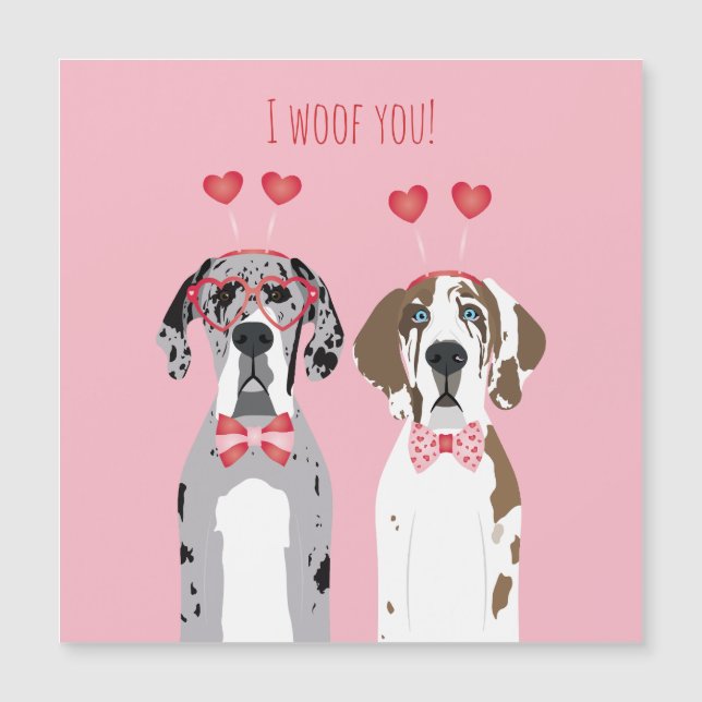 I Woof You Great Dane Dogs Pink Red (Front)