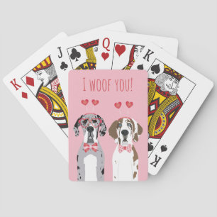 I Woof You Great Dane Dogs Pink Red Playing Cards