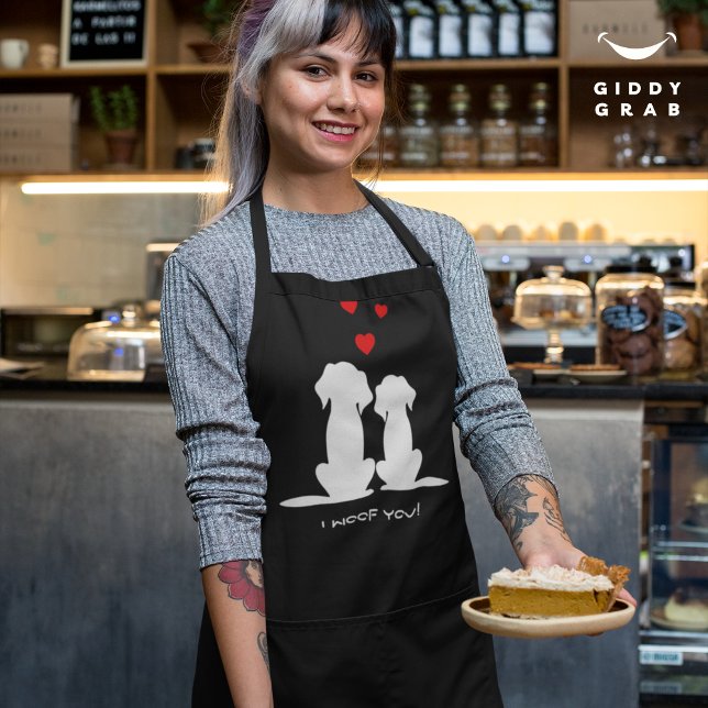I Woof You Modern Cute Dog Couple Valentine's Apron (Creator Uploaded)
