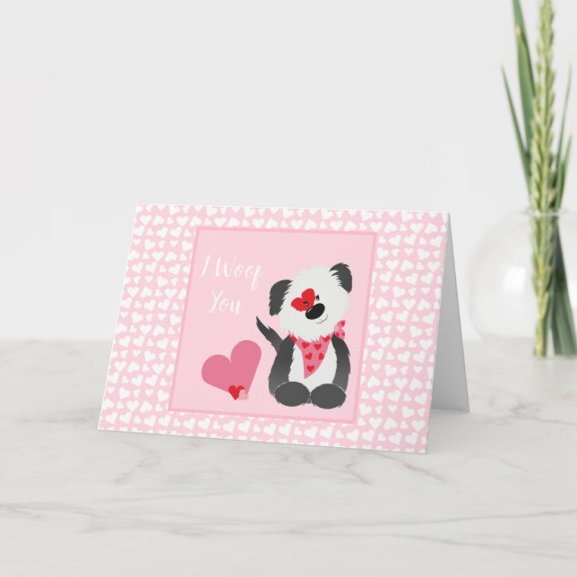 I Woof You Puppy Heart Pattern Pink White Card (Front)