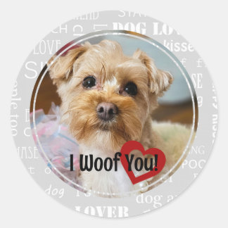 "I Woof You" Round Dog Theme Stickers