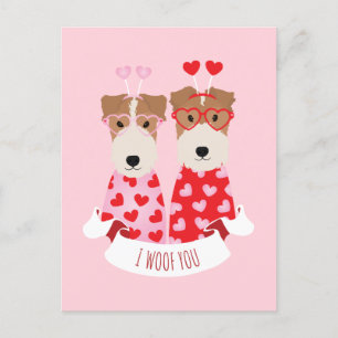 i Woof You Valentine Welsh Terrier Dogs Holiday Postcard
