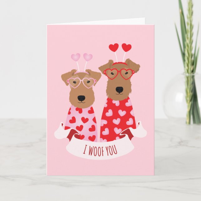 i Woof You Valentine Wire Fox Terrier Dogs Holiday Card (Front)