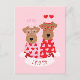 i Woof You Valentine Wire Fox Terrier Dogs Postcard