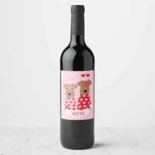 i Woof You Valentine Wire Fox Terrier Dogs Wine Label