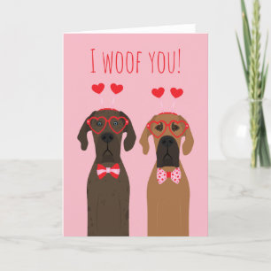 I Woof You Valentines Day Great Dane Dogs Holiday Card