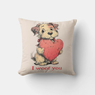 I woof you Vintage Puppy Heart Valentine`s Day Cushion