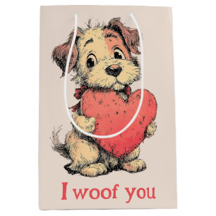 I woof you Vintage Puppy Heart Valentine`s Day Medium Gift Bag
