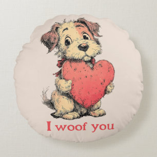 I woof you Vintage Puppy Heart Valentine`s Day Round Cushion
