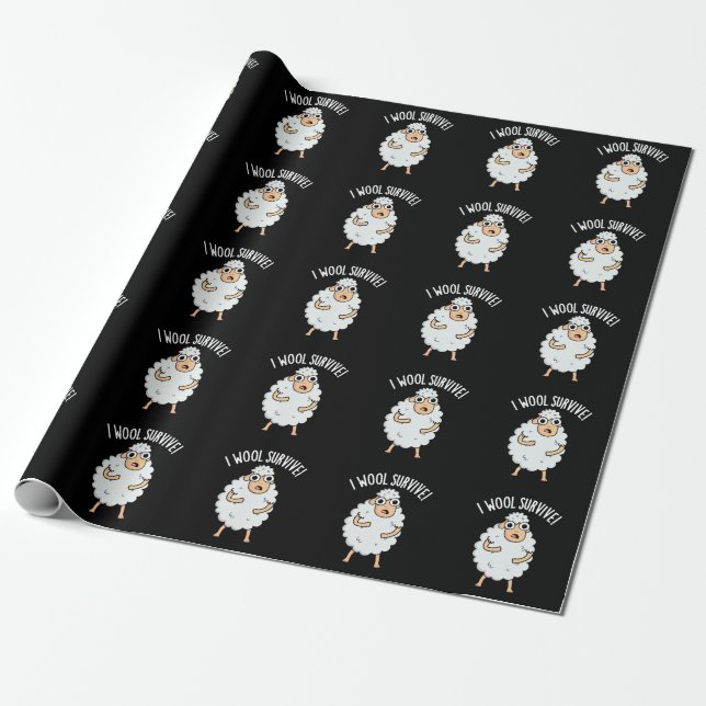 I Wool Survive Funny Sheep Pun Dark BG Wrapping Paper (Unrolled)