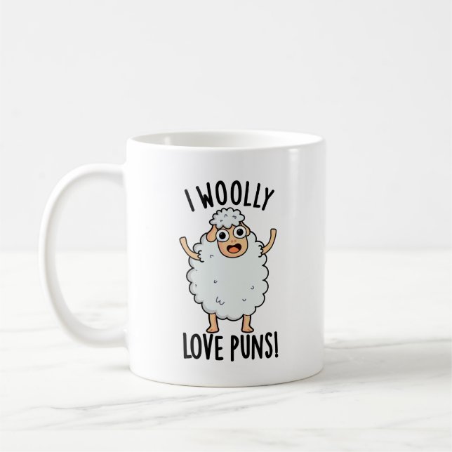I Wooly Love Puns Funny Sheep Pun  Coffee Mug (Left)