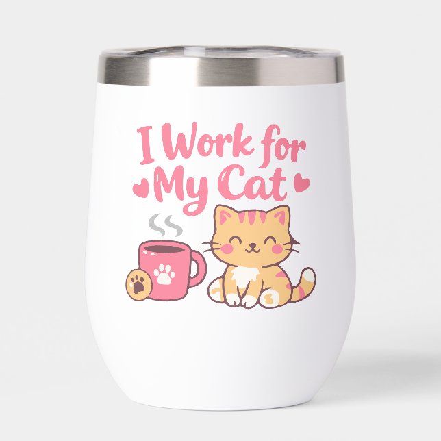 I Work for My Cat – Cute Kawaii Cat Design (Back)