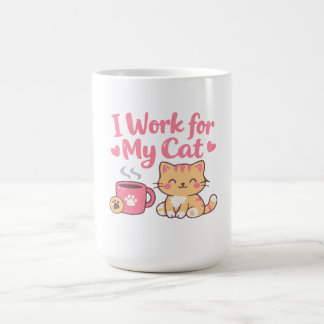 I Work for My Cat – Cute Kawaii Cat Design Coffee Mug
