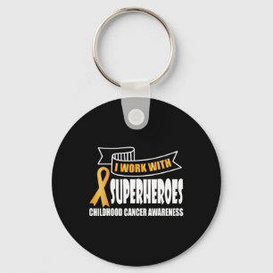 I work with superheroes Childhood Cancer Ribbon Aw Key Ring