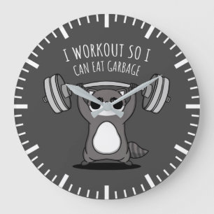 I Workout To Eat Garbage - Funny Gym Racoon Large Clock